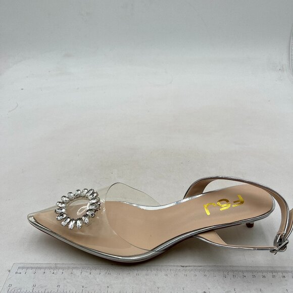 FSJ Women's Silver Heels Dress Shoes Wedding Shoes, Bride Silver Rhinestone - Picture 2 of 7